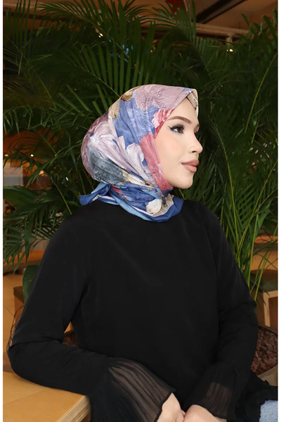 sefamerve Φουλάρι από βαμβακερό κουκούλα με σχέδιο λουλουδιών 70336-07 Ανοιχτ...