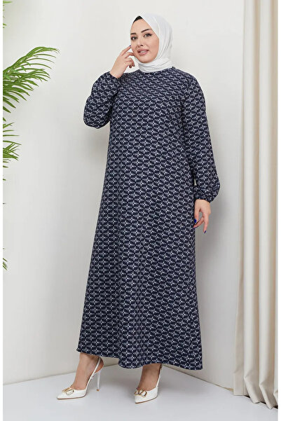 sefamerve Φόρεμα μεγάλου μεγέθους με μπλε ναυτικό σχέδιο - 0719-01