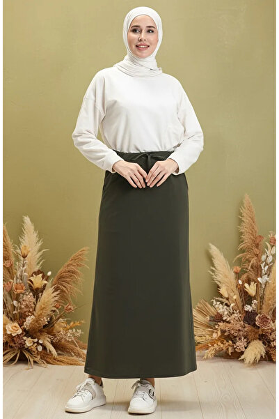 sefamerve تنورة رياضية بجيوب باللون الأخضر الكاكي - 0152-03