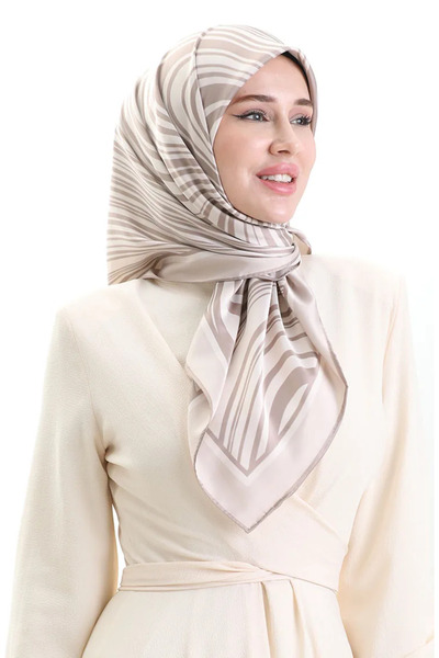 sefamerve Ψηφιακό κασκόλ από ρεγιόν 70301-11 Μπεζ βιζόν