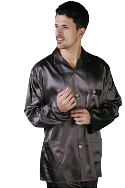 ANCELO Ανδρικό Σατέν Σετ Πιτζάμες 2 Τεμαχίων με Γιακά APAŞ 444