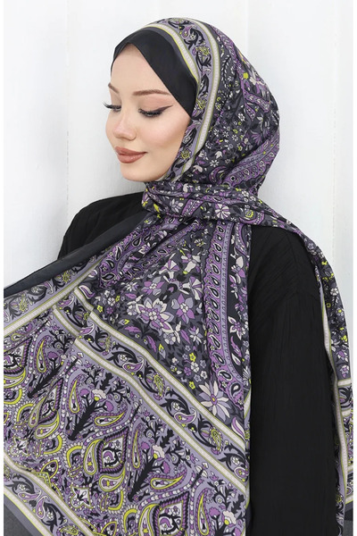 sefamerve Μαλακό σάλι με έθνικ σχέδιο 70312-14 Μαύρο Μωβ