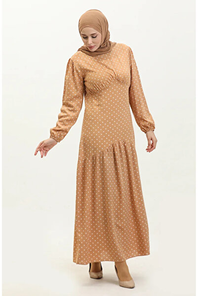 sefamerve Mustard Cream πουά φόρεμα - 1899-02