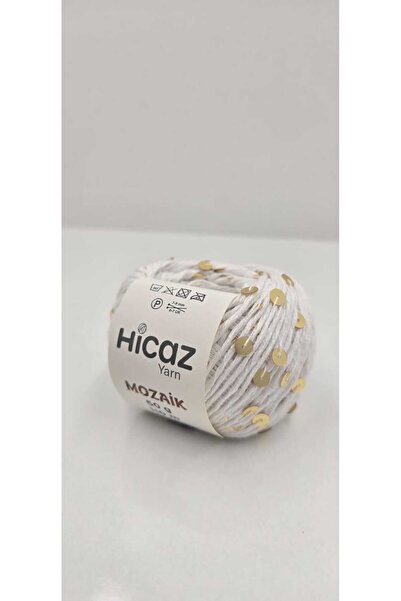 HİCAZ YARN %100 COTTON(PAMUK) BEYAZ GOLD PUL3-6 MM PULLU ÖRGÜ &ÇANTA İPİ YUMA...