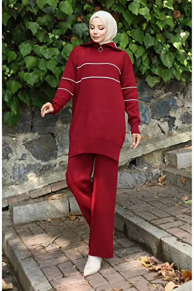 sefamerve طقم تونيك بسحاب مع سروال 1050-07 بوردو