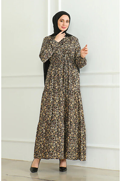 sefamerve Φόρεμα βισκόζης με μισό κουμπί 0500-03 Καφέ