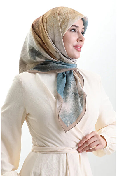 sefamerve Κασκόλ από φυσικές ίνες με σχέδιο Karaca 82018-10 Γήινο καφέ