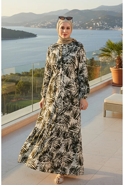 sefamerve Φόρεμα Χακί Viscose - Με Κορδόνι και Ζώνη, Μοντέλο 0417-01