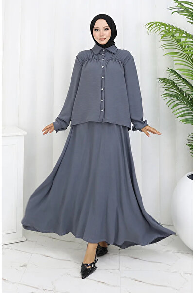 sefamerve طقم قميص وتنورة من القماش من Aerobin 2082-05 أنثراسايت