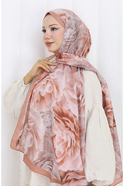 sefamerve Βαμβακερό σάλι με σχέδιο κουσουρίστρα 70322-10 Κέλυφος κρεμμυδιού