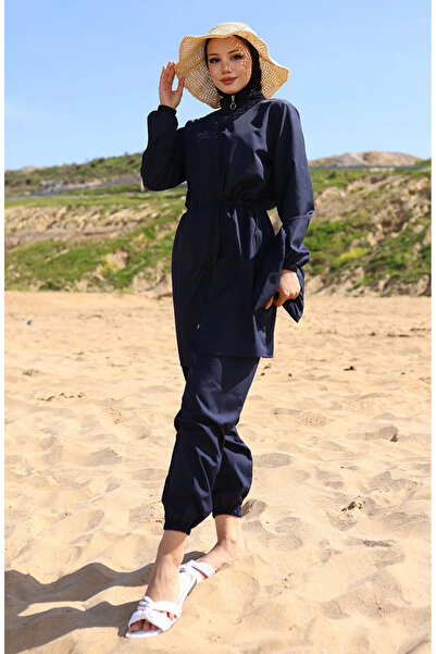 sefamerve Hijab Beli Lastikli Çantalı Tesettür Mayo 5035-01 Lacivert