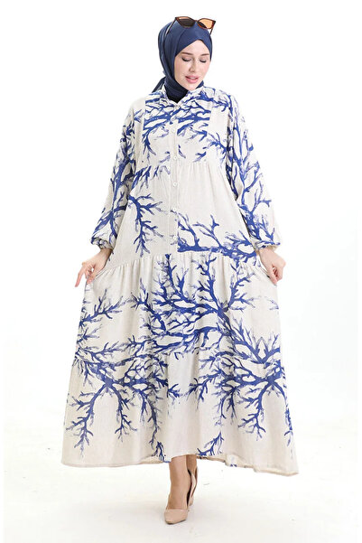 sefamerve فستان بنمط نصف زر 2110-05 نيلي