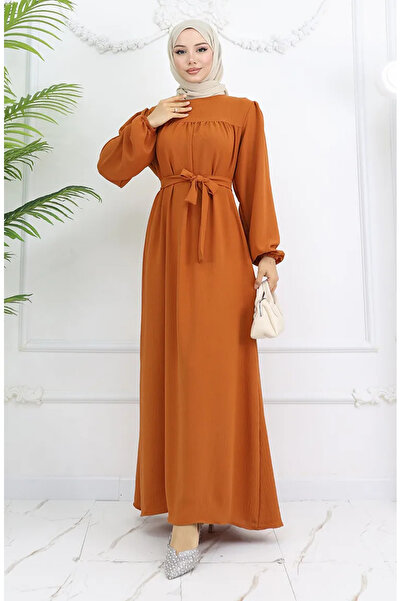 sefamerve 0029-04 Φόρεμα από ύφασμα κρεπ πλακάκι με λαβή ελαστικό