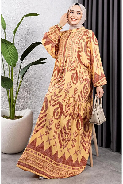 sefamerve Φόρεμα Ethnic Pattern Viscose 7105-03 Κίτρινο