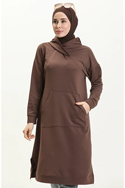 sefamerve Καφέ αθλητικό χιτώνα τσέπης καγκουρό - 3032-03