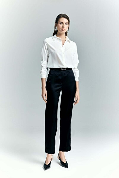 Sateen Lisa Satin Double Leg Pants - Black