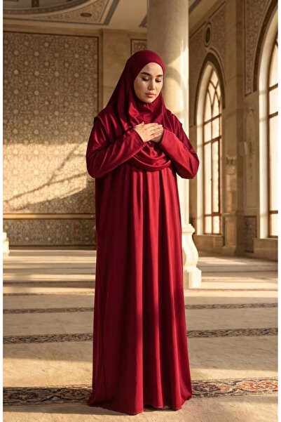 sefamerve Çantalı Pratik Namaz Elbisesi 1973-04 Mürdüm