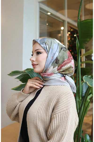 sefamerve Φουλάρι από βαμβακερό κουκούλι με σχέδιο λουλουδιών 70336-02 Μπεζ D...