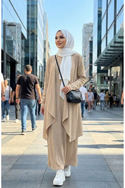 sefamerve Φόρεμα Γιλέκο διπλό Σετ 6527-06 Βιζόν