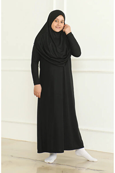 sefamerve Jednodílné praktické dětské modlitební šaty s šátkem 1985-01 černé