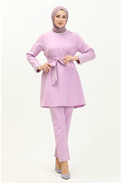 sefamerve Σετ χιτώνα και παντελόνι λιλά μαργαριτάρι - 70005-04