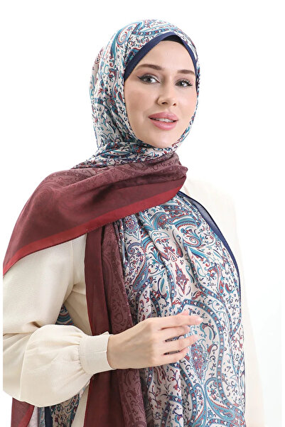 sefamerve Шаль з візерунком карака з бавовни 82003-03 бордовий темно-синій