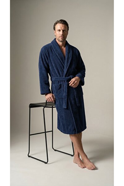 Minteks Shadowed 100% Cotton Shawl Collar Unisex Bathrobe