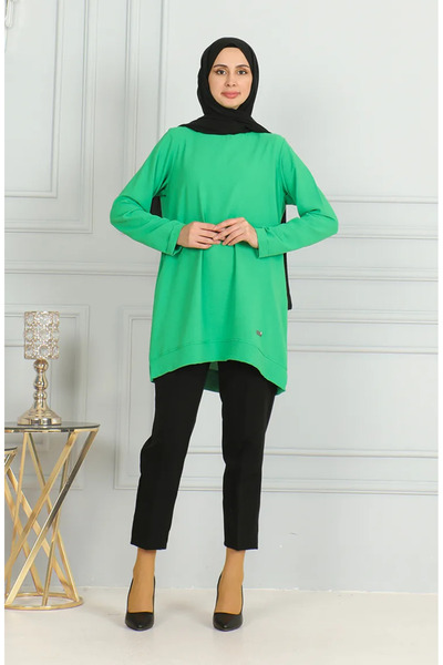 sefamerve Зелена аеробіна тканина з розрізом туніка - 9138-02