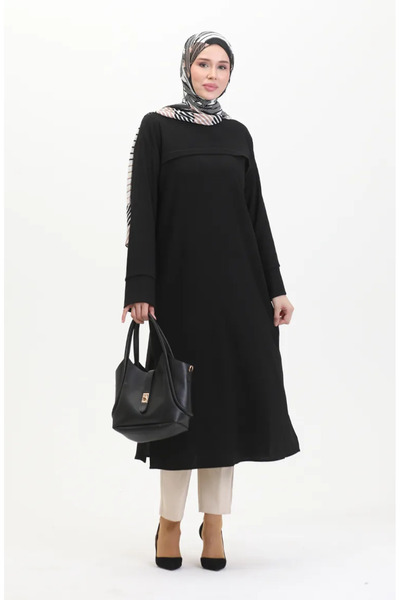 sefamerve Burümcük Fabric Front Striped Tunika 5105-01 Black