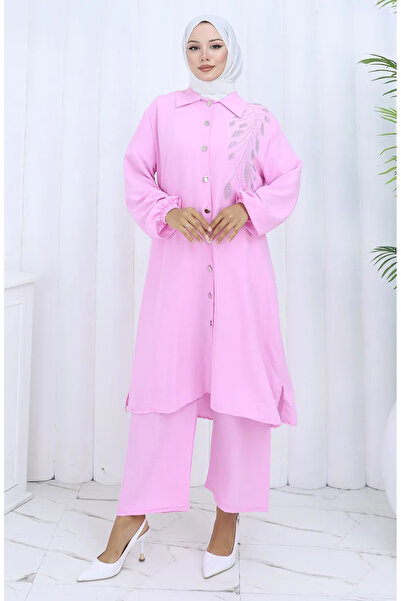 sefamerve طقم بنطلون تونيك من قماش ايروبين مكون من قطعتين 2134-04 وردي