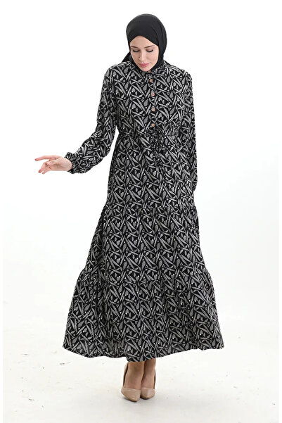 sefamerve Φόρεμα με μοτίβο δικαστή 0196-01 Μαύρο