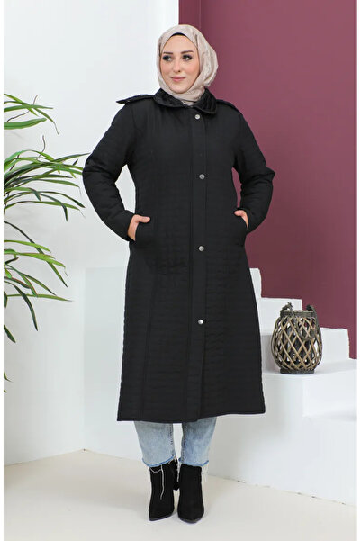 sefamerve معطف مبطن بغطاء للرأس مقاس كبير 5061-01 أسود