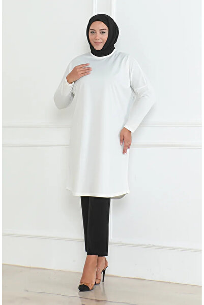 sefamerve Large Size Seasonal Comfortable Cut Basic Tunic 8738-03 White