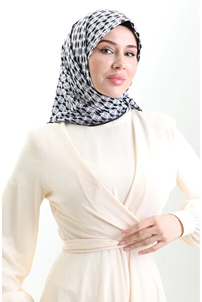 sefamerve Ψηφιακό κασκόλ από ρεγιόν 70307-01 Μαύρο