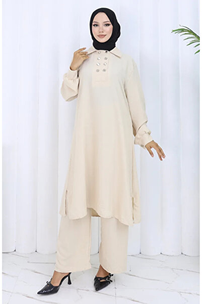 sefamerve Παντελόνι με διπλό κουμπί Σετ δύο τεμαχίων 2118-06 Mink