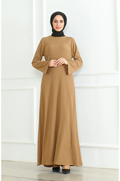 sefamerve فستان رياضي سادة بني حليبي - قماش ملفوف 1003-02
