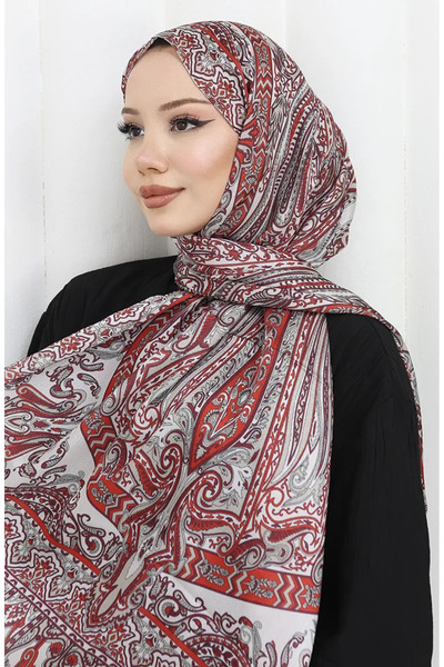 sefamerve Σάλι Janjan με εθνοτικό μοτίβο 70305-03 Μπεζ Μπορντό Κόκκινο