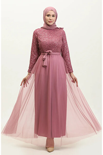 sefamerve Βραδινό φόρεμα Dusty Rose Lace Sash - 5353A-16