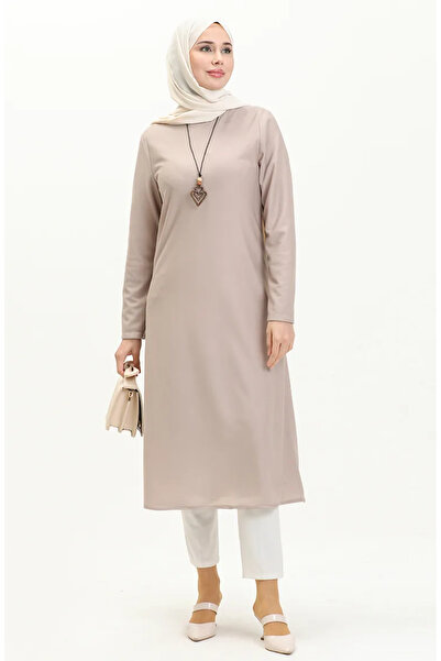 sefamerve Kolyeli Uzun Tunik 2727-10 Bej