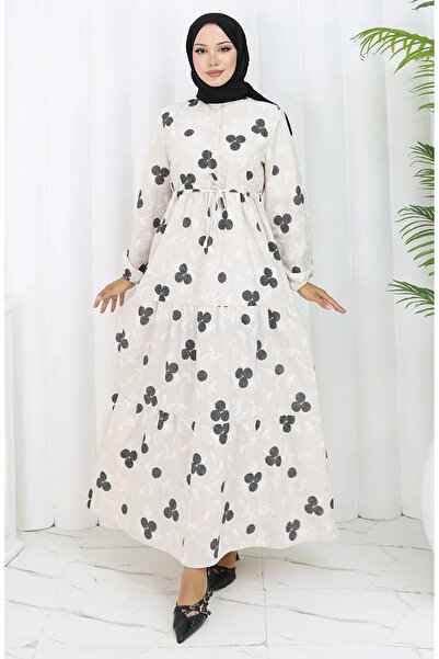 sefamerve Φόρεμα από λινό με μισά κουμπιά 2099-01 Μπεζ Μαύρο