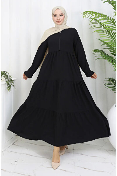 sefamerve فستان من القماش الملفوف بسحاب 6999-04 أسود