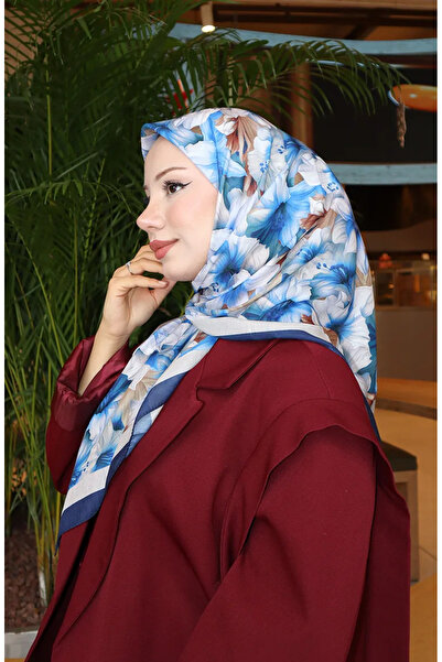 sefamerve Çiçek Desenli Eşarp 70332-08 Lacivert Mavi
