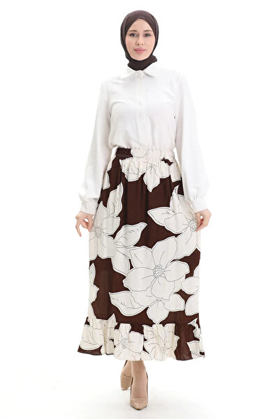 sefamerve Віскозна тканина з еластичним поясом і воланами 2012E-05 Коричневий