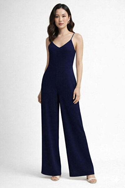 Maison La Femme Women's Strappy Wrap Jumpsuit V-Neck Wide Leg Stylish and Com...