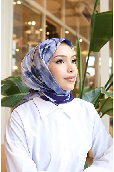 sefamerve Φουλάρι από βαμβακερό κουκούλα με σχέδιο λουλουδιών 70333-10 Μπλε Μπλε