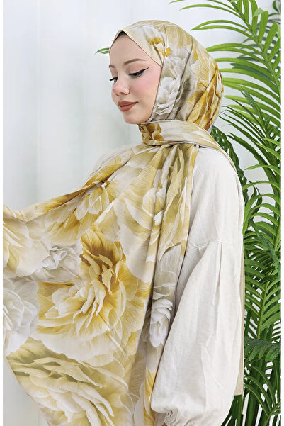 sefamerve Βαμβακερό σάλι με σχέδιο κουσουρί 70322-01 Μπεζ