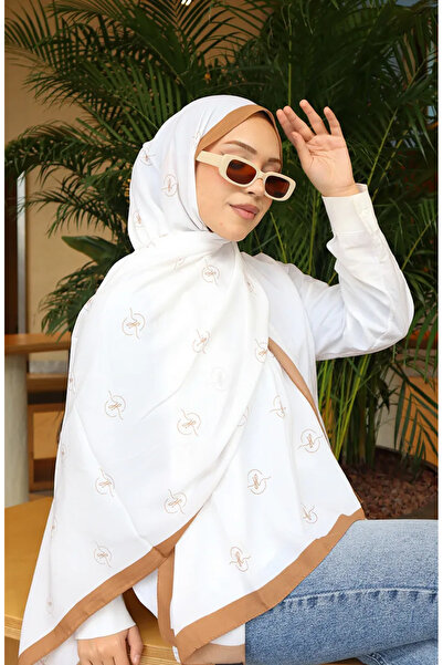 sefamerve Σάλι Κάπρι με σχέδιο 70351-08 Σκούρο Μπεζ Εκρού