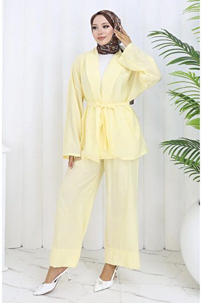 sefamerve Σετ δύο τεμαχίων παντελόνι κιμονό 11322-02 κίτρινο