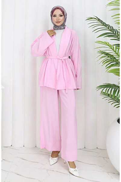 sefamerve Σετ δύο τεμαχίων παντελόνι κιμονό 11322-03 Πούδρα