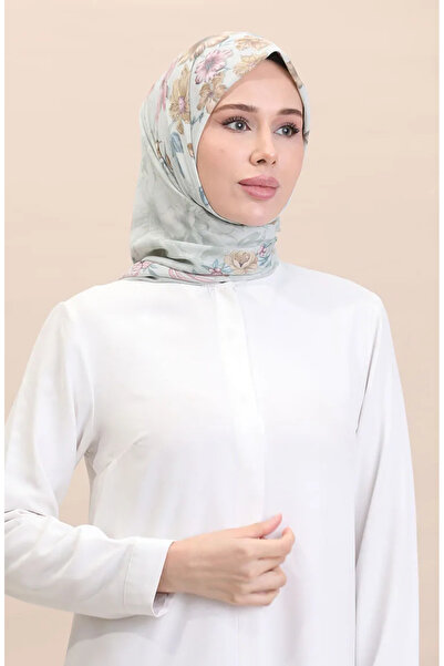 sefamerve Vodovo zelená ružová vzorovaná šatka Cvs-10